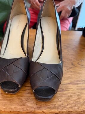 Calvin Klein Dark Brown Peep-Toe Pumps